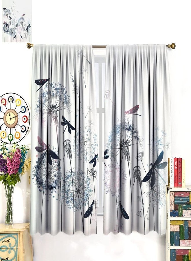 Kurtect Dandelion Blackout Curtain Dragonfly Teal Blue Floral Window Curtain Noise Reducing Drapes Rod Pocket Bedroom Kitchen Dining Room Cafe Living Room 2 Panels 42x45 in - Image 3